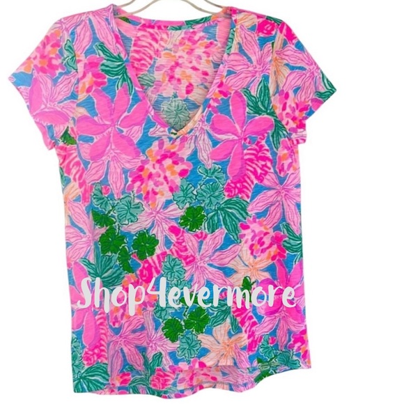 🆕💕🌴LILLY PULITZER🌴ETTA V-NECK TOP/ MULTI TIGERS LAIR - Picture 4 of 7